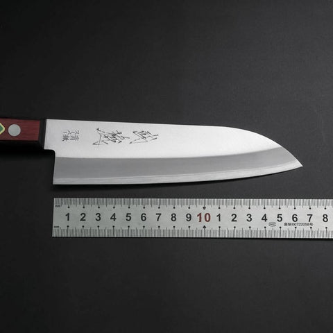 Santoku Stainless Clad Blue Super Polished Western Black Red Handle 165mm (Tsuba-nashi) (6.5”)-[Musashi]-[Japan-Küchenmesser]