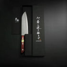 Santoku Stainless Clad Blue Super Polished Western Black Red Handle 165mm (Tsuba-nashi) (6.5”)-[Musashi]-[Japan-Küchenmesser]