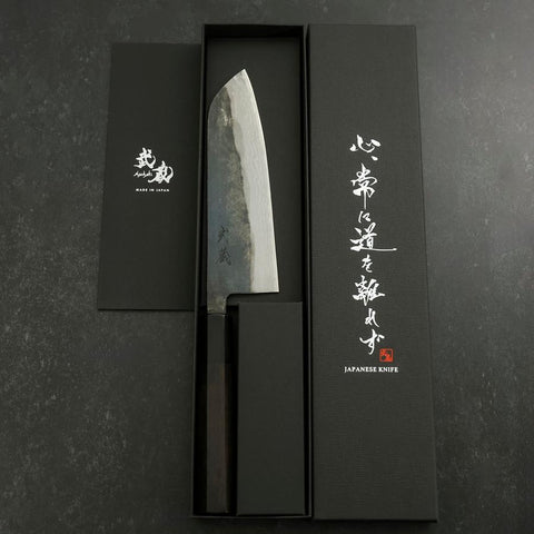 Santoku V-Toku 2 Kurouchi Damascus Buffalo Ebony Handle 165mm (6.5”)-[Musashi]-[Japan-Küchenmesser]