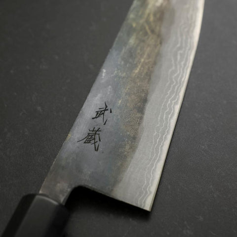 Santoku V-Toku 2 Kurouchi Damast Büffelhorn und Ebenholz Griff 165mm-[Musashi]-[Japan-Küchenmesser]