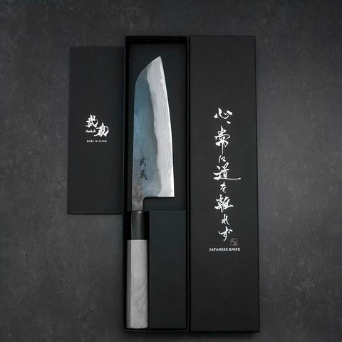 Santoku V-Toku Kurouchi Damascus Buffalo Magnolia Handle 170mm-[Musashi]-[Japanese-Kitchen-Knives]