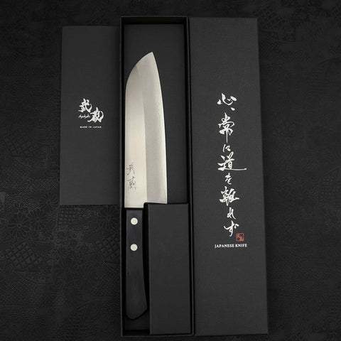 Santoku VG-1 Poliert Schwarzer Westlicher Griff 170mm (Tsuba Nashi)-[Musashi]-[Japan-Küchenmesser]