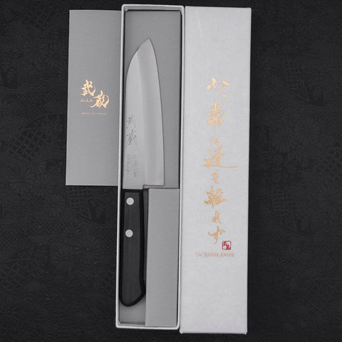 Santoku VG-1, Poliert Westlicher Griff in Schwarz, 140mm-[Musashi]-[Japan-Küchenmesser]