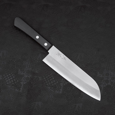 Santoku VG-1, Poliert Westlicher Griff in Schwarz, 170mm (Tsuba Nashi)-[Musashi]-[Japan-Küchenmesser]