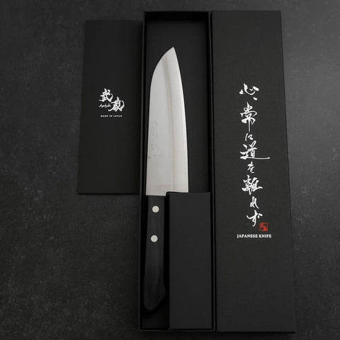 Santoku VG-1 Poliert Westlicher Schwarzer Griff 165mm (Tsuba-nashi)-[Musashi]-[Japan-Küchenmesser]