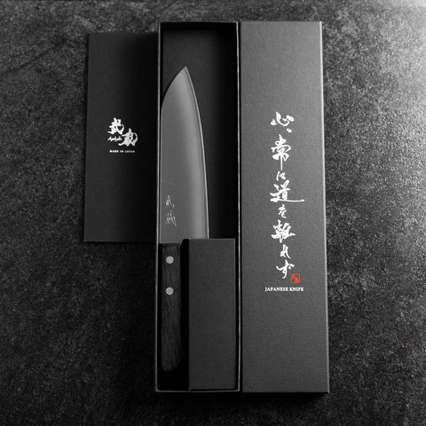 Santoku VG-1 Polished Western Black Handle 165mm（Tsuba-nashi) (6.5”)-[Musashi]-[Japan-Küchenmesser]