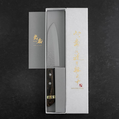 Santoku VG-1 Tsuchime Brauner Westlicher Mahagoni Griff 130mm (Tsuba Nashi)-[Musashi]-[Japan-Küchenmesser]