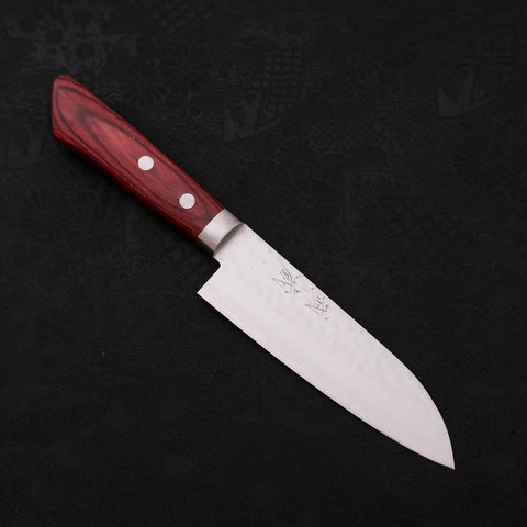 Santoku VG-1 Tsuchime Damascus Western Red Handle 130mm (5.1”)-[Musashi]-[Japan-Küchenmesser]