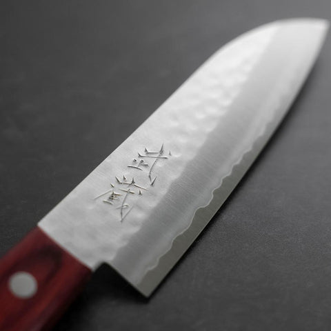 Santoku VG-1 Tsuchime Western Red Mahogany Handle 130mm (Tsuba Nashi) (5.1”)-[Musashi]-[Japan-Küchenmesser]