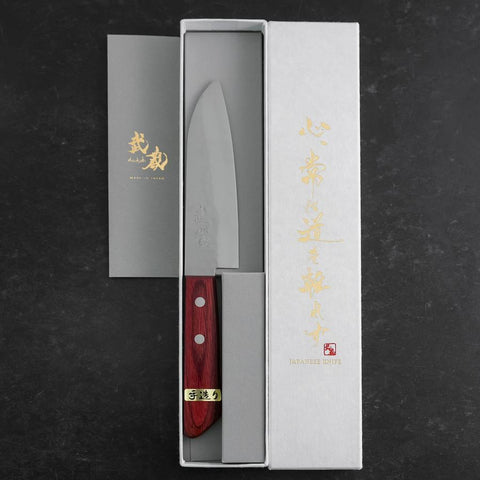 Santoku VG-1 Tsuchime Western Red Mahogany Handle 130mm (Tsuba Nashi) (5.1”)-[Musashi]-[Japan-Küchenmesser]
