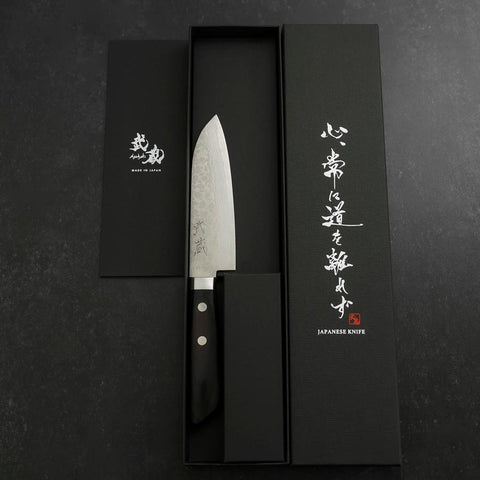 Santoku VG-10 Damascus Western Black Handle 135mm (5.3”)-[Musashi]-[Japan-Küchenmesser]