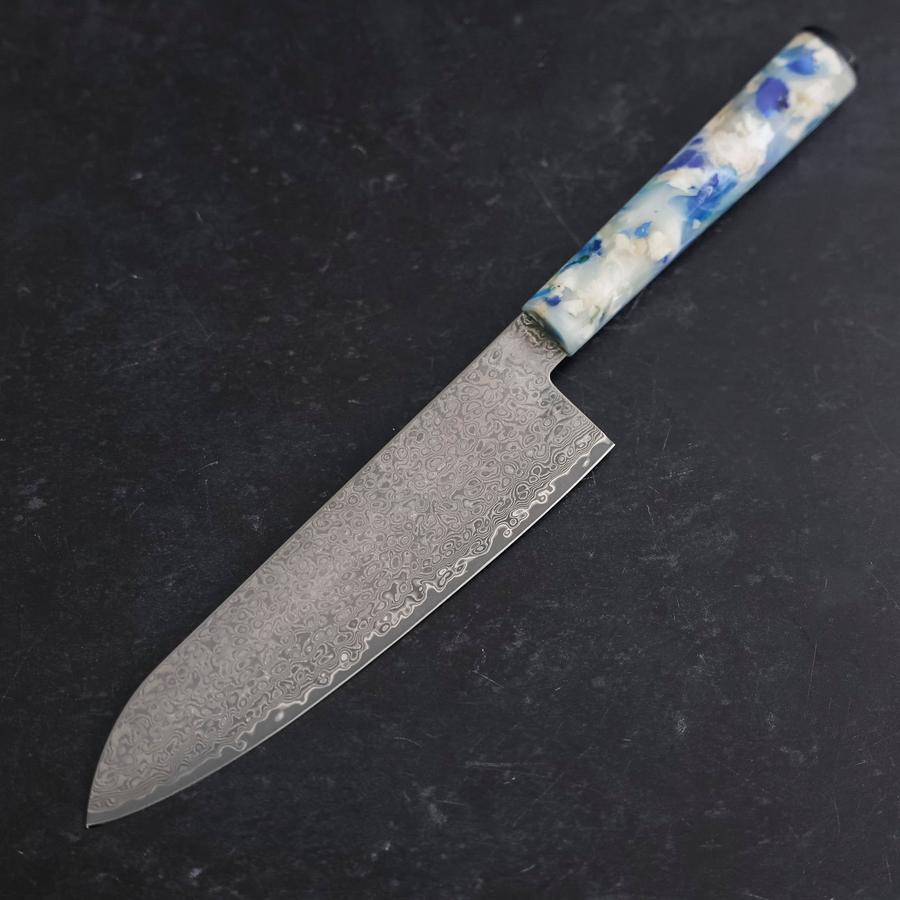 Santoku VG-10 Damast Blau-Weißer-Mix Ozeanplastik Griff 165mm-[Musashi]-[Japan-Küchenmesser]