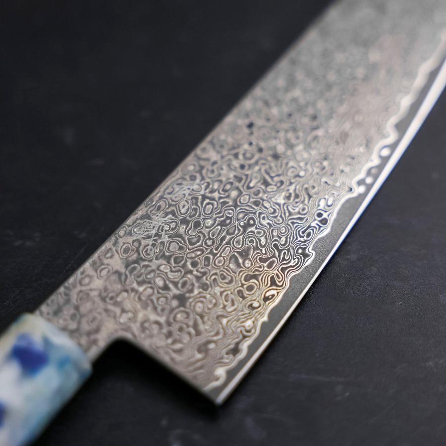 Santoku VG-10 Damast Blau-Weißer-Mix Ozeanplastik Griff 165mm-[Musashi]-[Japan-Küchenmesser]