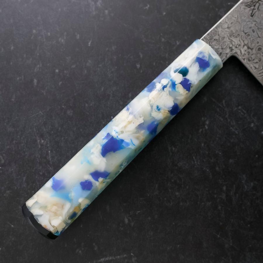Santoku VG-10 Damast Blau-Weißer-Mix Ozeanplastik Griff 165mm-[Musashi]-[Japan-Küchenmesser]