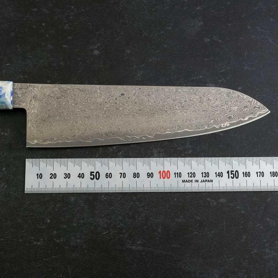 Santoku VG-10 Damast Blau-Weißer-Mix Ozeanplastik Griff 165mm-[Musashi]-[Japan-Küchenmesser]