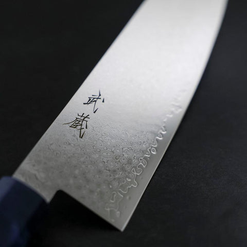 Santoku VG-10 Damast Blauer Birkenholz-Griff 180mm-[Musashi]-[Japan-Küchenmesser]