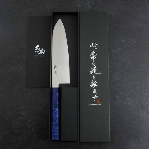 Santoku VG-10 Damast Blauer Birkenholz Griff 180mm-[Musashi]-[Japan-Küchenmesser]