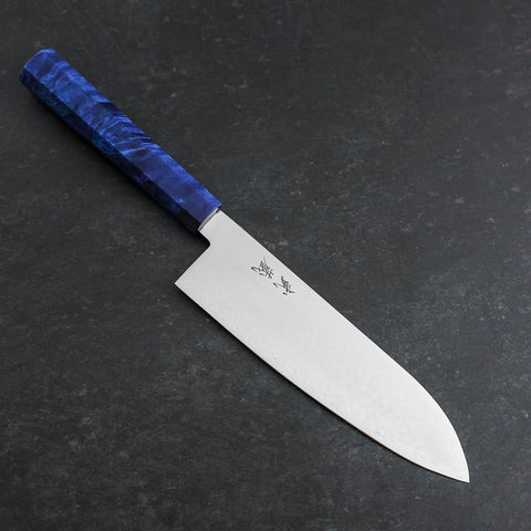 Santoku VG-10 Damast Blauer Birkenholz-Griff 180mm-[Musashi]-[Japan-Küchenmesser]