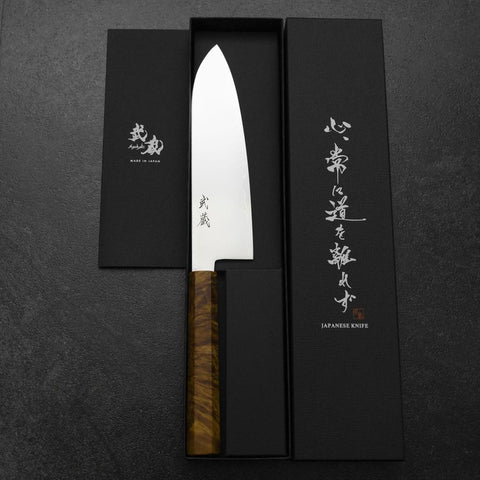 Santoku VG-10 Damast Braun-Gelber Birkenholz Griff 180mm-[Musashi]-[Japan-Küchenmesser]