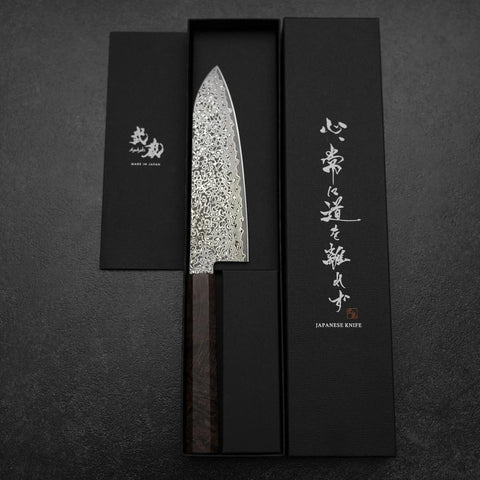 Santoku VG-10 Damast Brauner Birkenholz Griff 165mm-[Musashi]-[Japan-Küchenmesser]