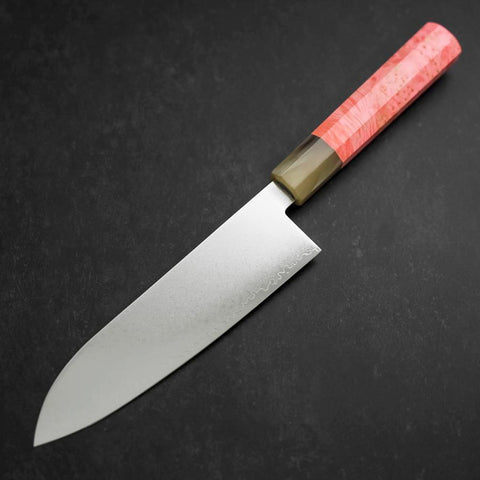 Santoku VG-10 Damast Büffelhorn und Ahorn Griff in Dunklem Rosa 180mm-[Musashi]-[Japan-Küchenmesser]
