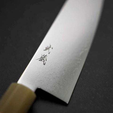 Santoku VG-10 Damast Büffelhorn und Ahorn Griff in Dunklem Rosa 180mm-[Musashi]-[Japan-Küchenmesser]