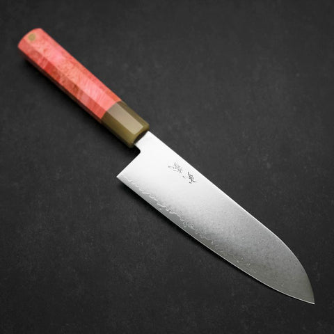 Santoku VG-10 Damast Büffelhorn und Ahorn Griff in Dunklem Rosa 180mm-[Musashi]-[Japan-Küchenmesser]