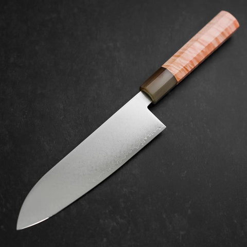 Santoku VG-10 Damast Büffelhorn und Ahorn Griff in Hellem Rosa 180mm-[Musashi]-[Japan-Küchenmesser]