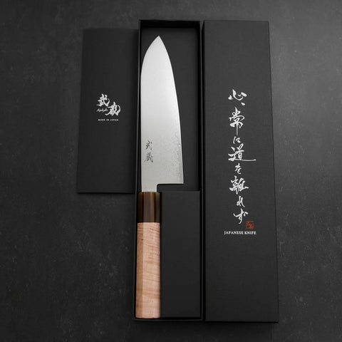 Santoku VG-10 Damast Büffelhorn und Ahorn Griff in Hellem Rosa 180mm-[Musashi]-[Japan-Küchenmesser]