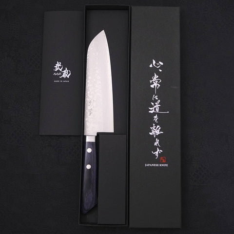 Santoku VG-10 Damast Dunkelblau Westlicher Griff 170mm-[Musashi]-[Japan-Küchenmesser]