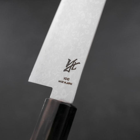 Santoku VG-10 Damast Magnolien Griff mit doppelter Büffelhorn-Kappe 180mm-[Musashi]-[Japan-Küchenmesser]