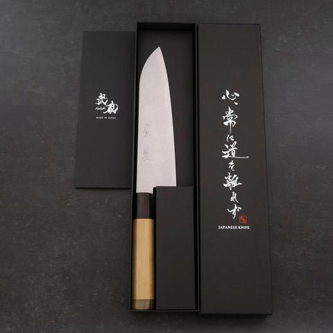 Santoku VG-10 Damast Magnolien Griff mit doppelter Büffelhorn-Kappe 180mm-[Musashi]-[Japan-Küchenmesser]