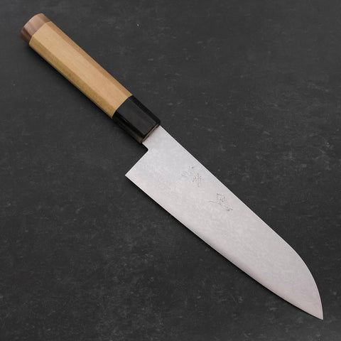 Santoku VG-10 Damast Magnolien Griff mit doppelter Büffelhorn-Kappe 180mm-[Musashi]-[Japan-Küchenmesser]
