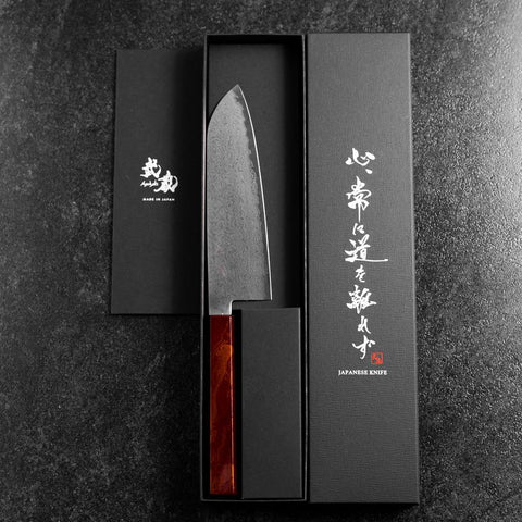 Santoku VG-10 Damast Roter Urushi Griff 165mm-[Musashi]-[Japan-Küchenmesser]