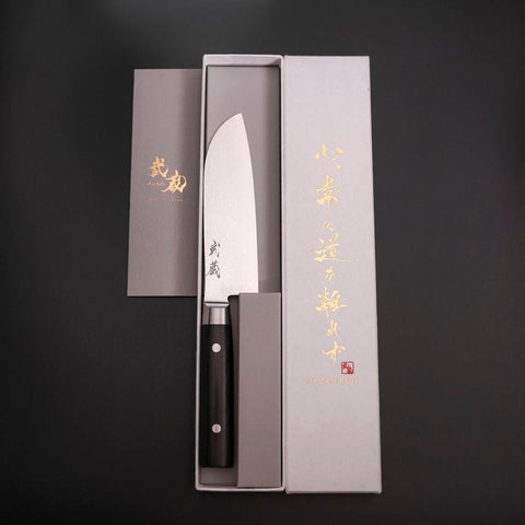 Santoku VG-10 Damast Runder Schwarzer Westlicher Griff 135mm-[Musashi]-[Japan-Küchenmesser]