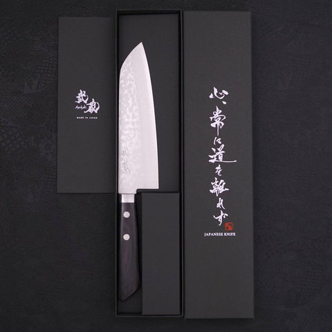 Santoku VG-10 Damast Schwarzer Westlicher Griff 170mm-[Musashi]-[Japan-Küchenmesser]