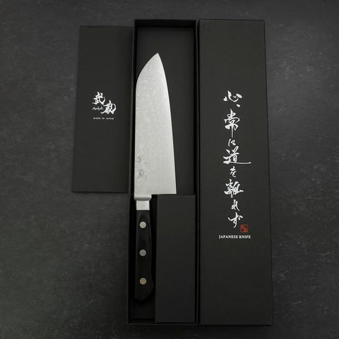 Santoku VG-10 Damast Schwarzer Westlicher Griff 170mm-[Musashi]-[Japan-Küchenmesser]