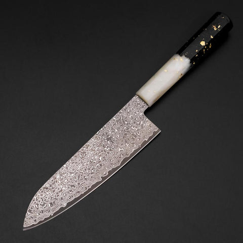 Santoku VG-10 Damast Weiß-Schwarzer Ozeanplastik Griff mit Blattgold 165mm-[Musashi]-[Japan-Küchenmesser]
