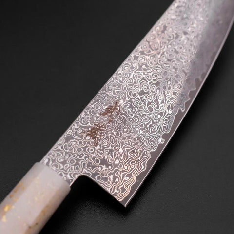 Santoku VG-10 Damast Weiß-Schwarzer Ozeanplastik Griff mit Blattgold 165mm-[Musashi]-[Japan-Küchenmesser]