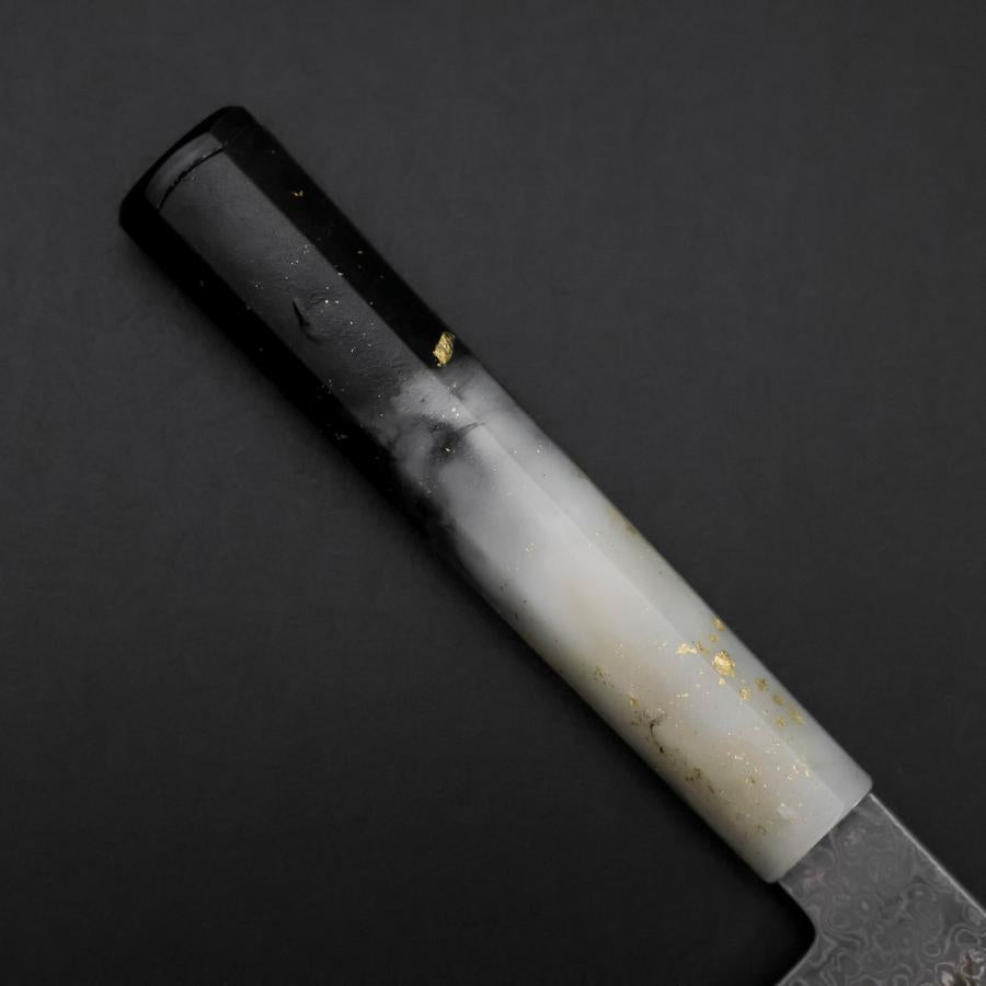 Santoku VG-10 Damast Weiß-Schwarzer Ozeanplastik Griff mit Blattgold 165mm-[Musashi]-[Japan-Küchenmesser]