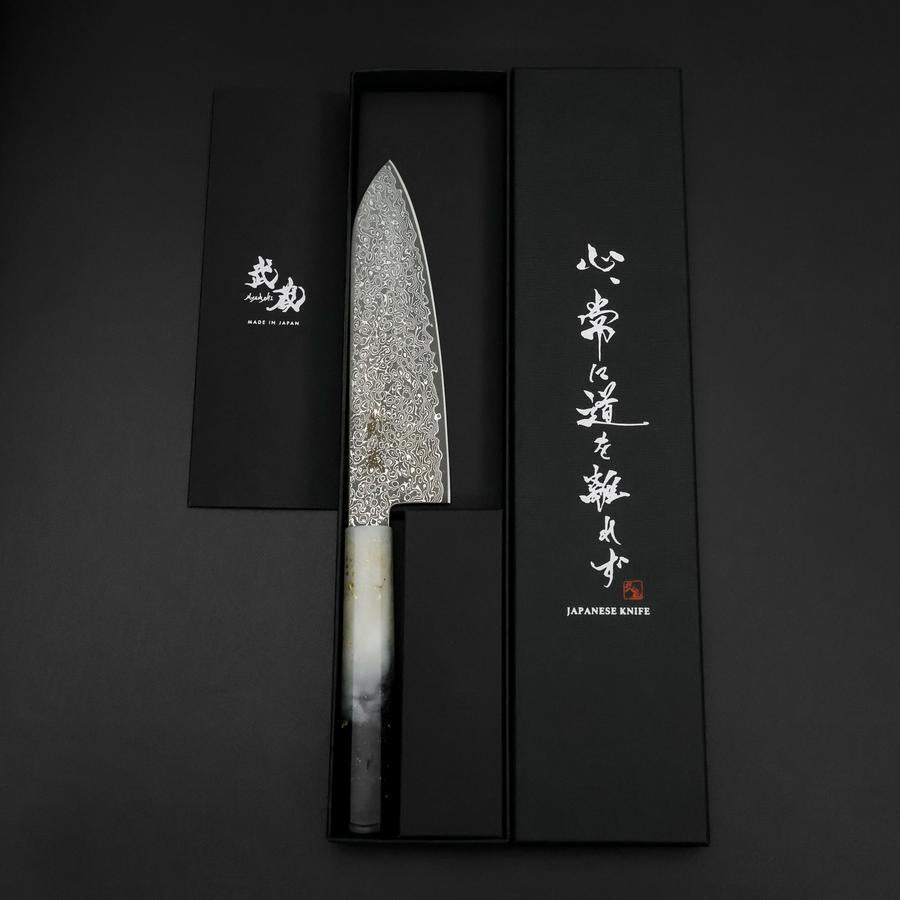Santoku VG-10 Damast Weiß-Schwarzer Ozeanplastik Griff mit Blattgold 165mm-[Musashi]-[Japan-Küchenmesser]