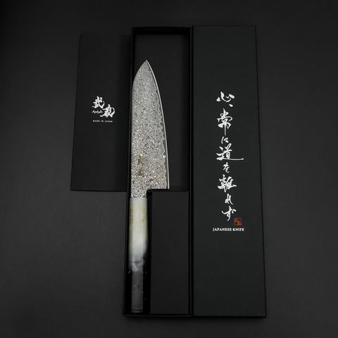 Santoku VG-10 Damast Weiß-Schwarzer Ozeanplastik Griff mit Blattgold 165mm-[Musashi]-[Japan-Küchenmesser]