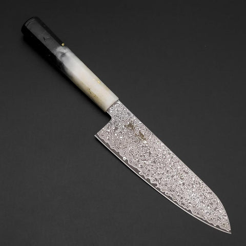 Santoku VG-10 Damast Weiß-Schwarzer Ozeanplastik Griff mit Blattgold 165mm-[Musashi]-[Japan-Küchenmesser]