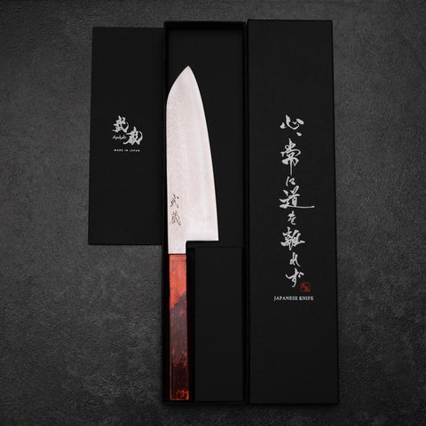 Santoku VG-10 Damast Yamanaka Schwarzer Urushi Griff 165mm-[Musashi]-[Japan-Küchenmesser]