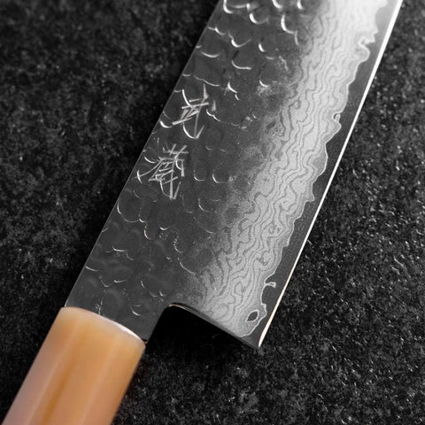 Santoku VG-10 Mirror Tsuchime Damascus Buffalo Dark Pink Maple Handle 170mm (6.7”)-[Musashi]-[Japan-Küchenmesser]
