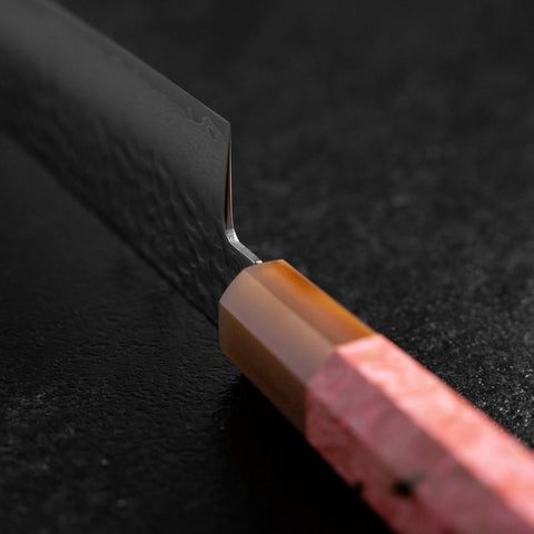 Santoku VG-10 Mirror Tsuchime Damascus Buffalo Dark Pink Maple Handle 170mm (6.7”)-[Musashi]-[Japan-Küchenmesser]