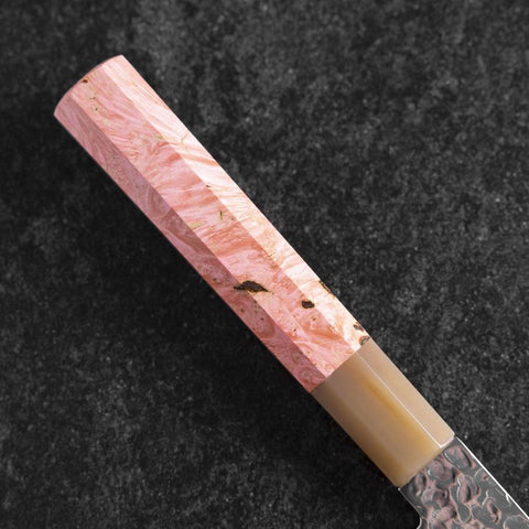 Santoku VG-10 Mirror Tsuchime Damascus Buffalo Dark Pink Maple Handle 170mm (6.7”)-[Musashi]-[Japan-Küchenmesser]