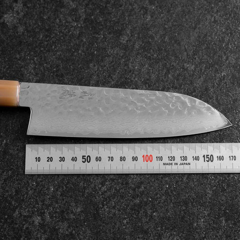 Santoku VG-10 Mirror Tsuchime Damascus Buffalo Dark Pink Maple Handle 170mm (6.7”)-[Musashi]-[Japan-Küchenmesser]