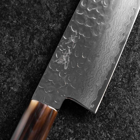 Santoku VG-10 Mirror Tsuchime Damascus Buffalo Light Pink Maple Handle 170mm (6.7”)-[Musashi]-[Japan-Küchenmesser]
