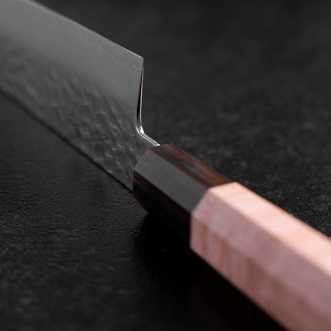 Santoku VG-10 Mirror Tsuchime Damascus Buffalo Light Pink Maple Handle 170mm (6.7”)-[Musashi]-[Japan-Küchenmesser]